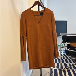 Urban Outfitters Brown Sheath Mini Dress V-Neck Long Sleeve